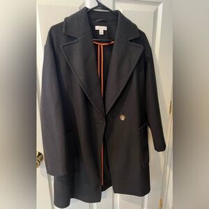 Topshop Black Trench Coat with Wide Lapels and Oversized Fit
